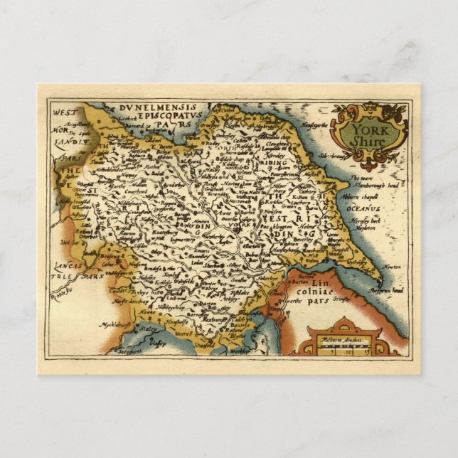 Postal Mapa Antiguo del Condado de Yorkshire, Inglaterra (Anverso)