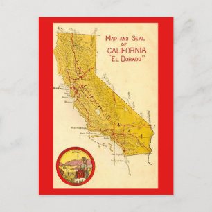 Postal Mapa Antiguo del Estado de California 