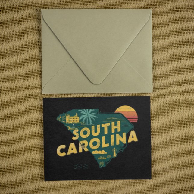 Postal Mapa antiguo del estado de Carolina del Sur (Vintage South Carolina State Map Postcard)