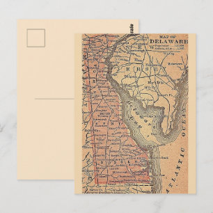 Postal Mapa antiguo del estado de Delaware 