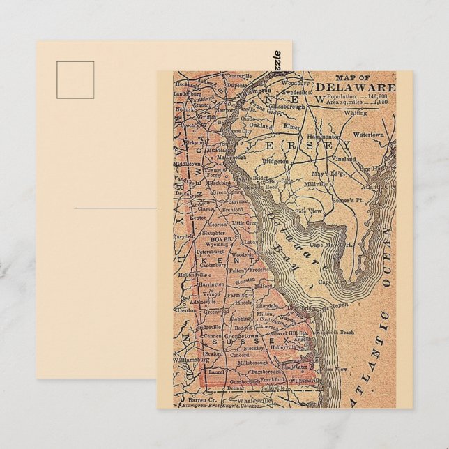 Postal Mapa antiguo del estado de Delaware  (Anverso / Reverso)