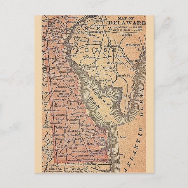 Postal Mapa antiguo del estado de Delaware  (Anverso)