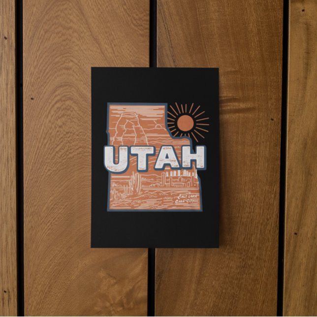 Postal Mapa Antiguo del Estado de Utah Mapa Retro de Viaj (UTAH USA VINTAGE RETRO MAP STATE Postcard)