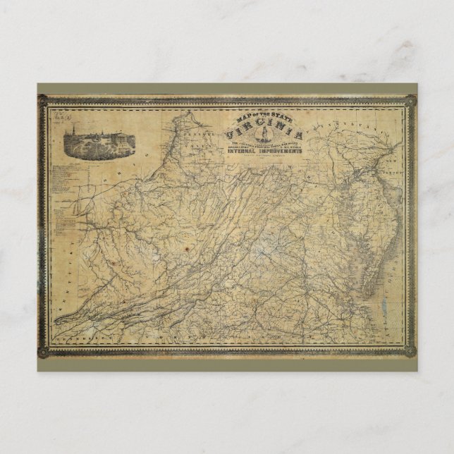Postal Mapa antiguo del estado de Virginia (1864) (Anverso)