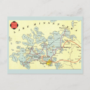 Postal Mapa antiguo del lago Minnetonka