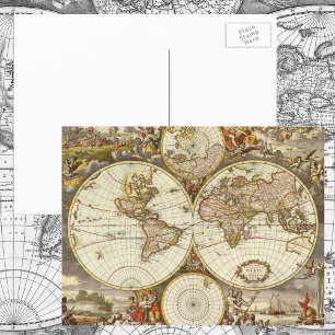 Postal Mapa Antiguo del Mundo, c. 1680. Por Frederick de 