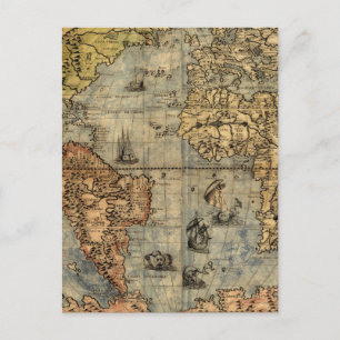 Postal Mapa Antiguo del Mundo de Forlani de 1565 Cartogra