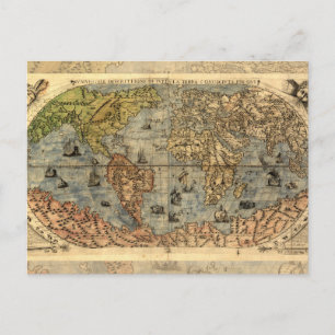 Postal Mapa Antiguo del Mundo de Forlani de 1565 Cartogra