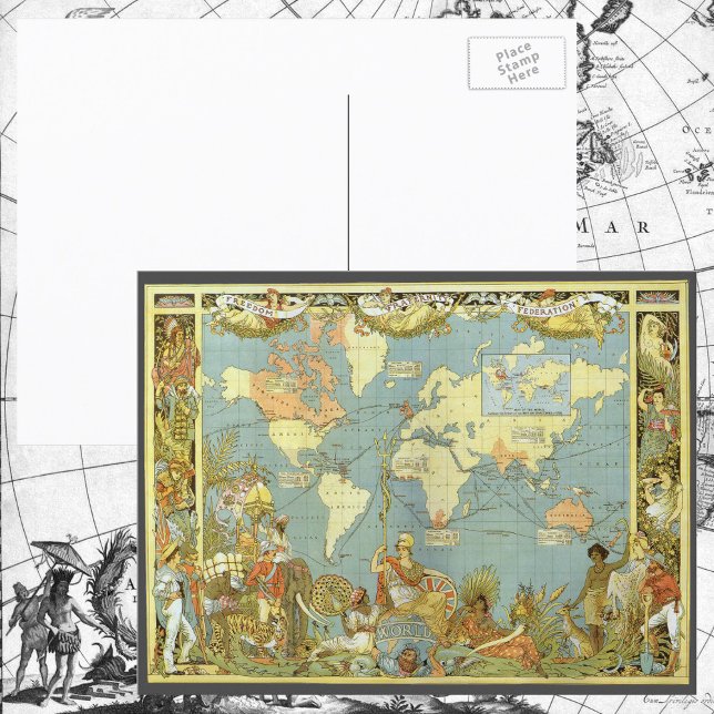 Postal Mapa Antiguo del Mundo del Imperio Británico, 1886 (Subido por el creador)