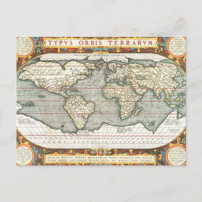 Postal Mapa Antiguo del Mundo en Latín (Anverso)