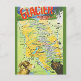 Postal Mapa Antiguo del Parque Nacional Glaciar