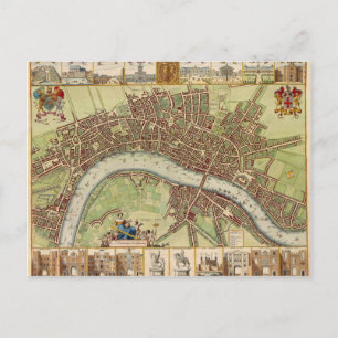 Postal Mapa antiguo del siglo XVII de Londres W. Hollar