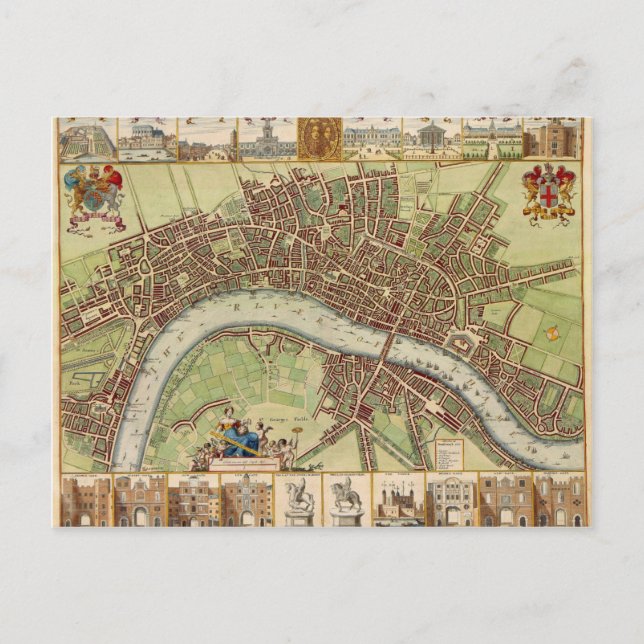 Postal Mapa antiguo del siglo XVII de Londres W. Hollar (Anverso)