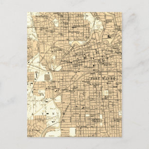 Postal Mapa Antiguo Fort Wayne Indiana
