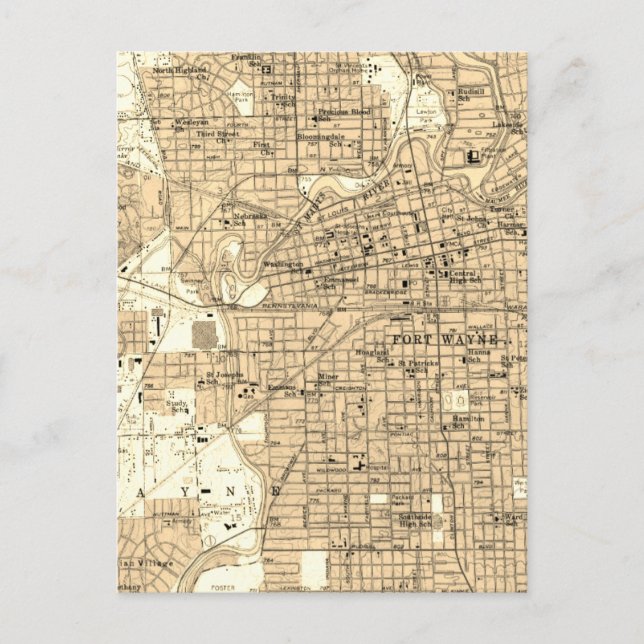 Postal Mapa Antiguo Fort Wayne Indiana (Anverso)