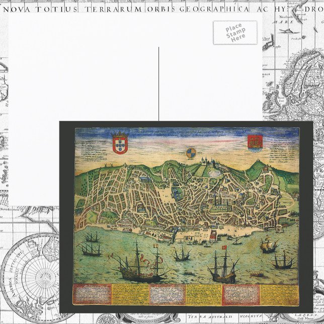 Postal Mapa antiguo, Plan de ciudad de Lisboa, Portugal,  (Subido por el creador)