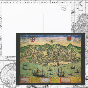 Postal Mapa Antiguo, Plano de la Ciudad de Lisboa, Portug