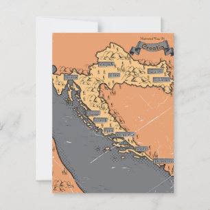 Postal Mapa antiguo vintage de Croacia