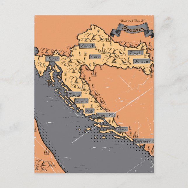 Postal Mapa antiguo vintage de Croacia (Anverso)