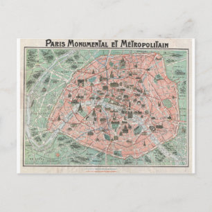 Postal Mapa Art Deco de París de 1932, Francia