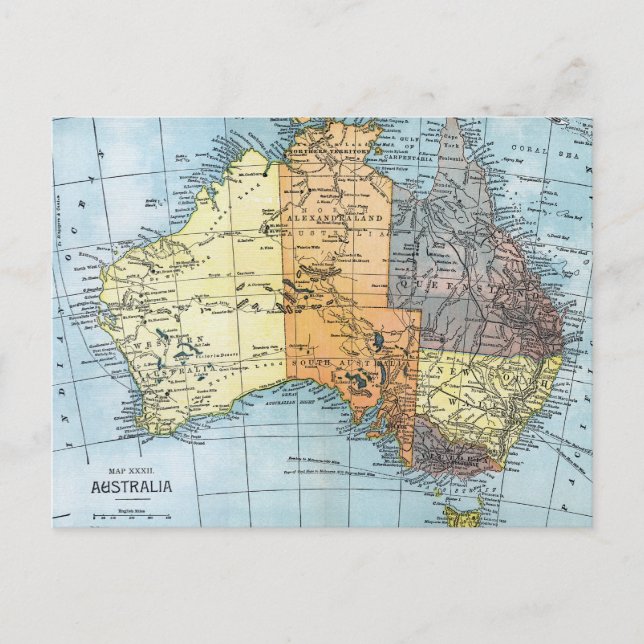 Postal MAPA: AUSTRALIA, c1890 (Anverso)