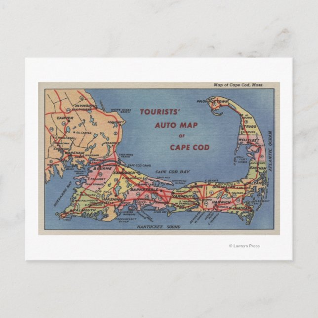 Postal Mapa automático de turistas de Cape Cod (Anverso)