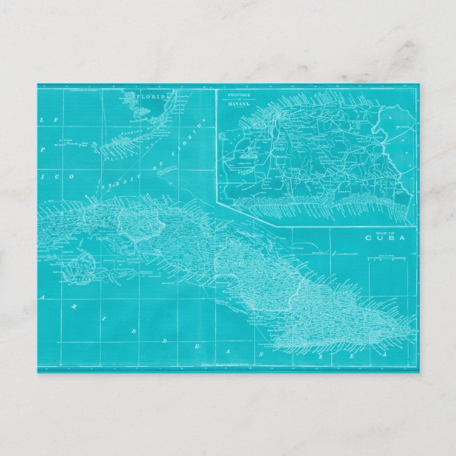 Postal Mapa azul de Cuba (Anverso)