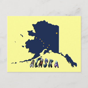 Postal Mapa azul de la bandera del estado de Alaska y via
