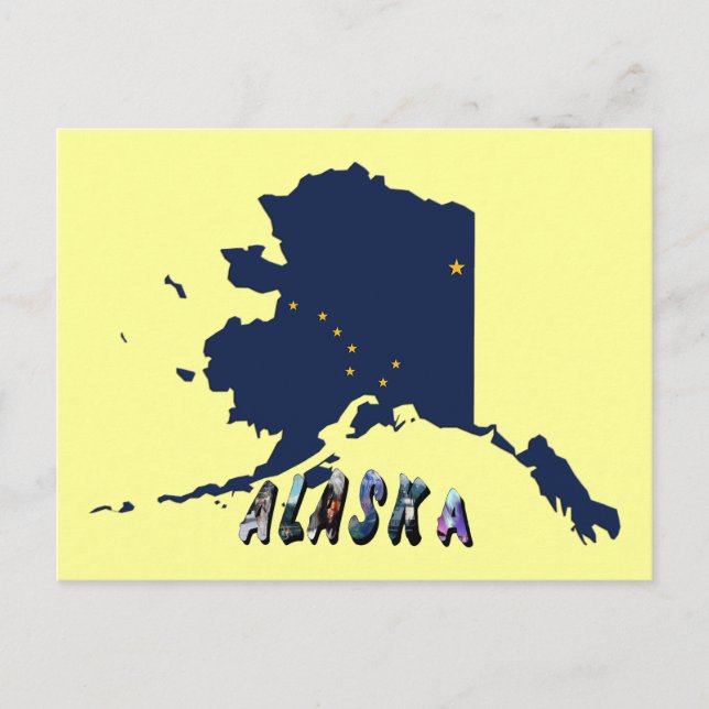 Postal Mapa azul de la bandera del estado de Alaska y via (Anverso)