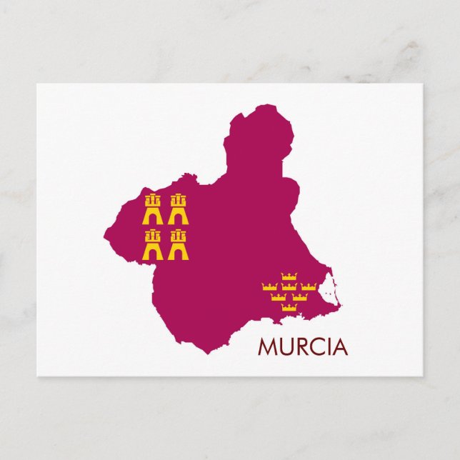 Postal Mapa/bandera de Murcia (Anverso)