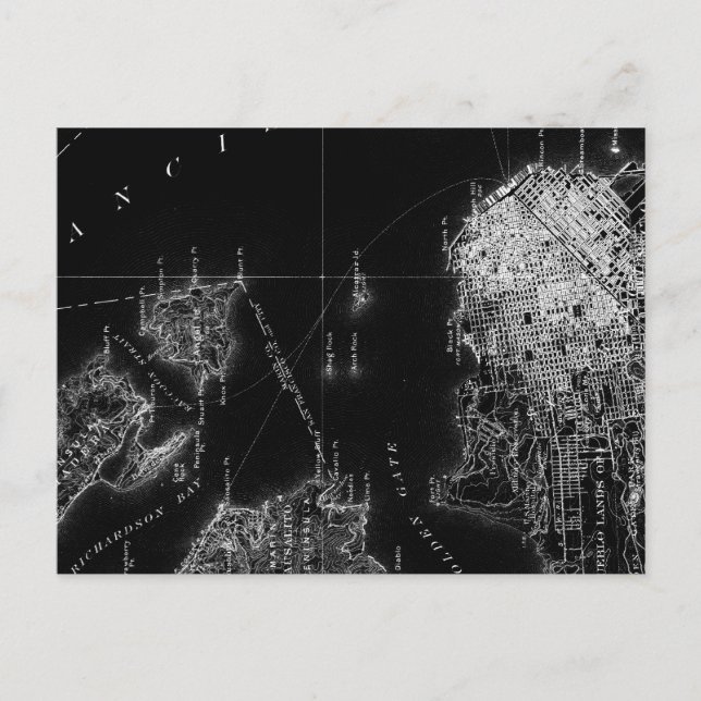 Postal Mapa blanco y negro de San Francisco (Anverso)
