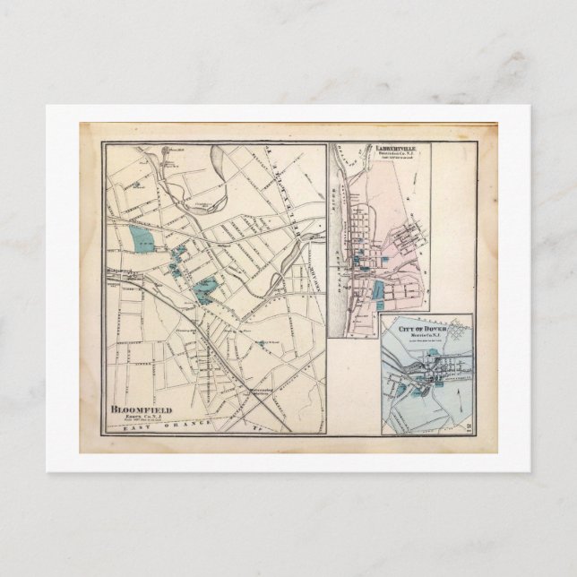 Postal Mapa, Bloomfield, Nueva Jersey Vintage (Anverso)