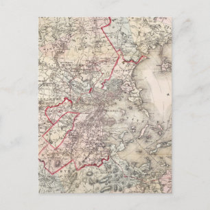 Postal Mapa: Boston, 1883