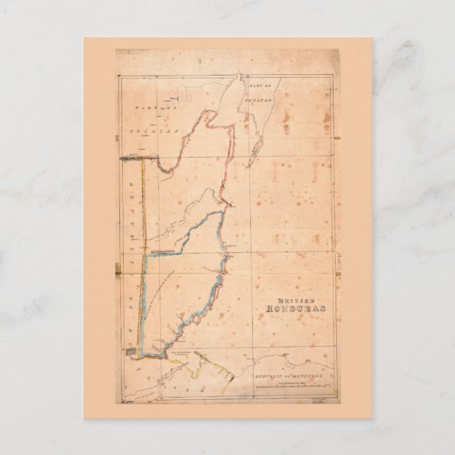 Postal Mapa británico de Honduras (Belice) alrededor de 1 (Anverso)