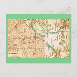 Postal Mapa callejero antiguo de Minneapolis