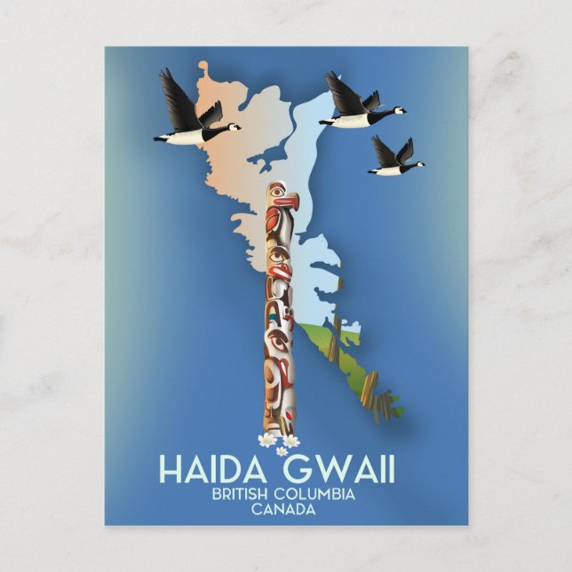 Postal mapa canadiense de haida gwaii Columbia Británica (Anverso)