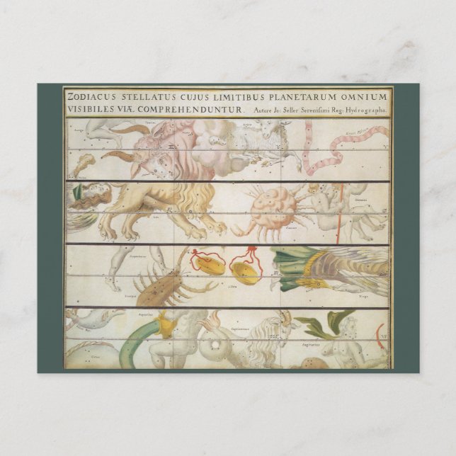 Postal Mapa celeste vintage, astronomía de John Seller (Anverso)