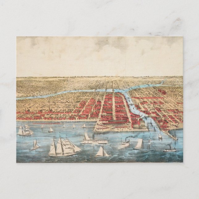 Postal MAPA: CHICAGO, c1857 (Anverso)