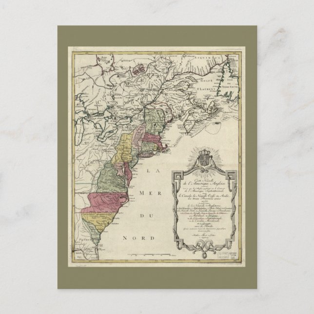 Postal Mapa colonial de América de Matthaus Lotter (1776) (Anverso)