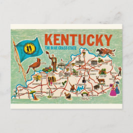 Postal Mapa Colorido Antiguo de Kentucky 