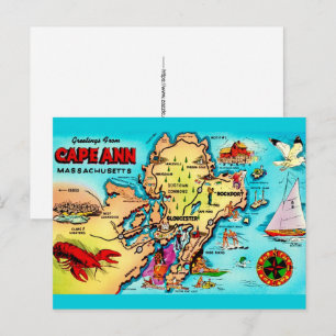 Postal Mapa Colorido de Cape Ann MA