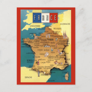 Postal Mapa Colorido de Francia