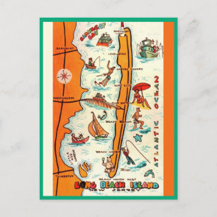 Postal Mapa colorido de la isla Long Beach