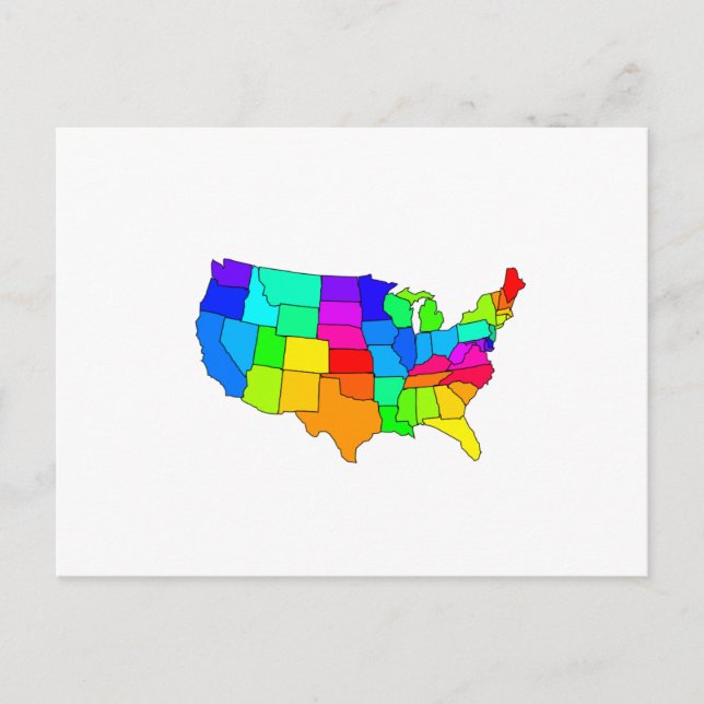 Postal Mapa colorido de los Estados Unidos de América (Anverso)
