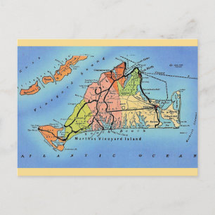 Postal Mapa colorido de Martha's Vineyard 