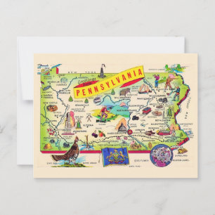 Postal Mapa colorido de Pensilvania