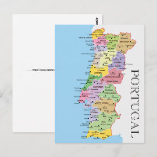 Postal Mapa Colorido de Portugal