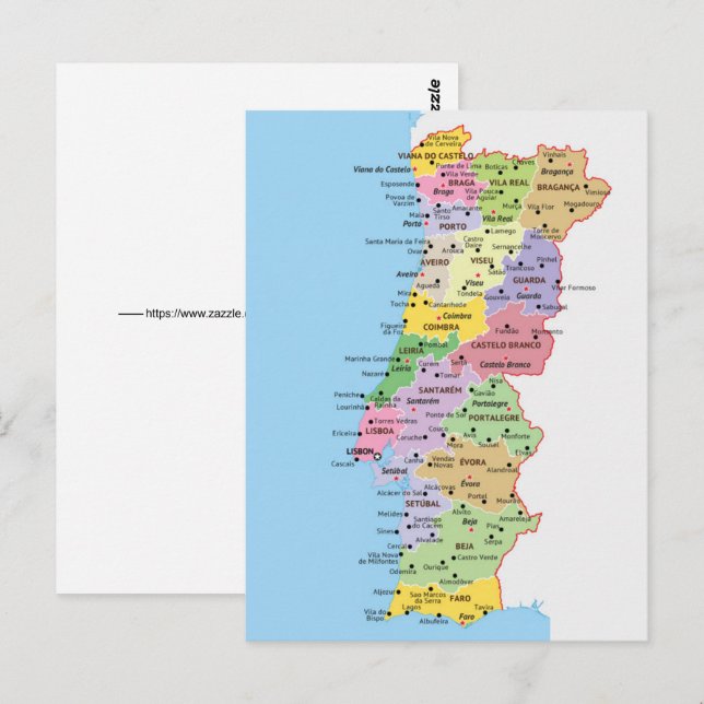 Postal Mapa Colorido de Portugal (Anverso / Reverso)