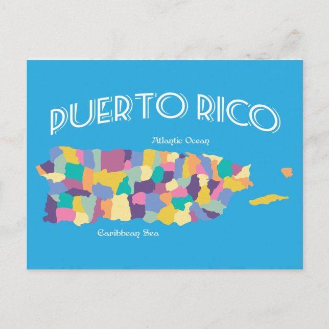 Postal Mapa colorido de Puerto Rico (Anverso)
