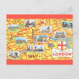 Postal Mapa colorido ilustrado de Londres, Inglaterra